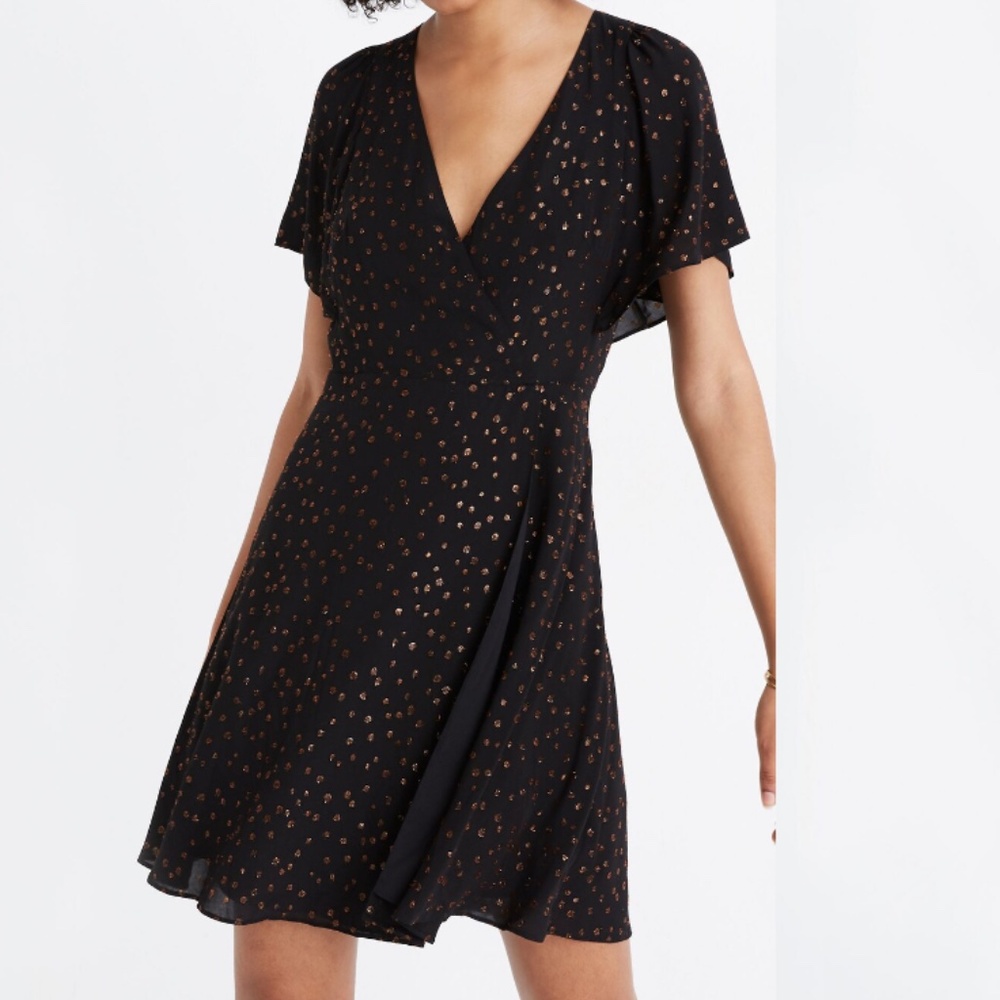 Madewell Cape Sleeve Black & Copper Mini Dress size 6